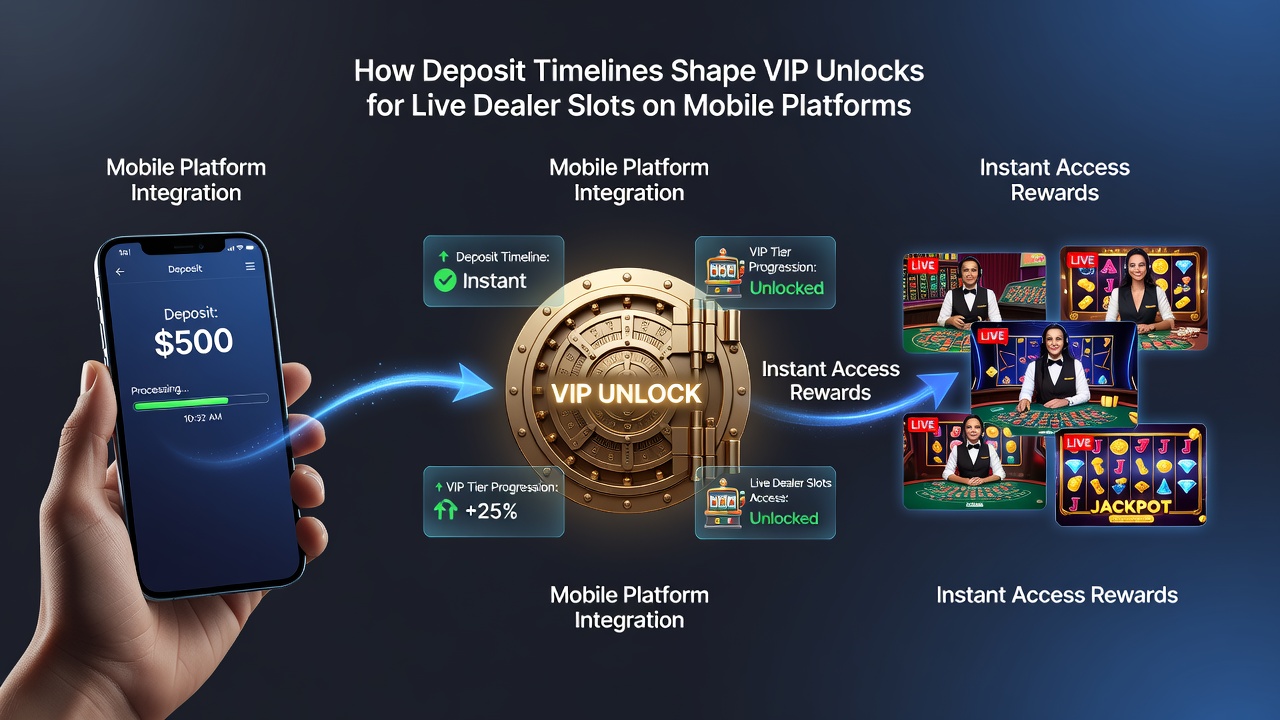 Close-up of mobile app dashboard displaying VIP tier progress and live dealer slot availability after deposit