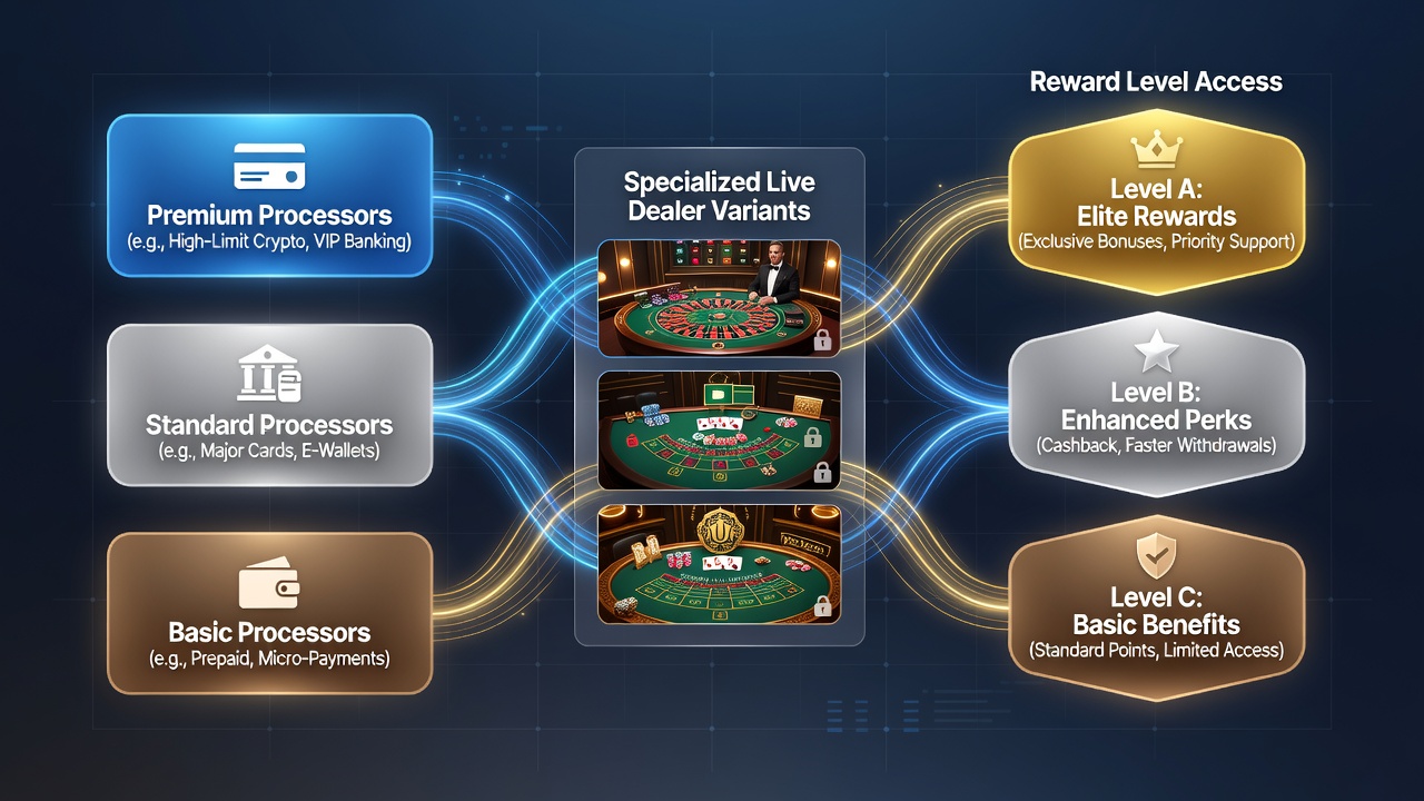 Loyalty dashboard on a mobile device showing tier progression and live dealer game icons