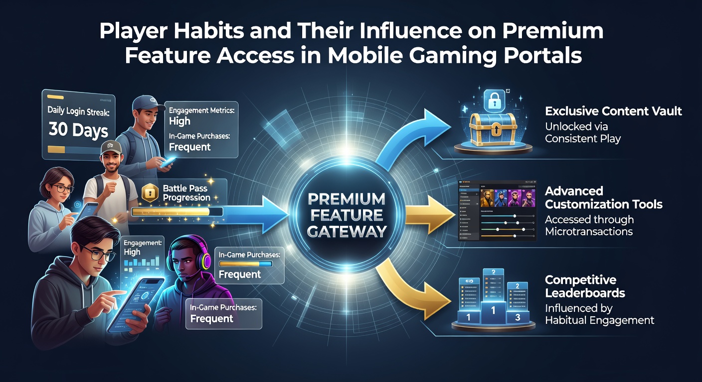 Mobile gaming portal interface showing player activity metrics and premium feature unlocks