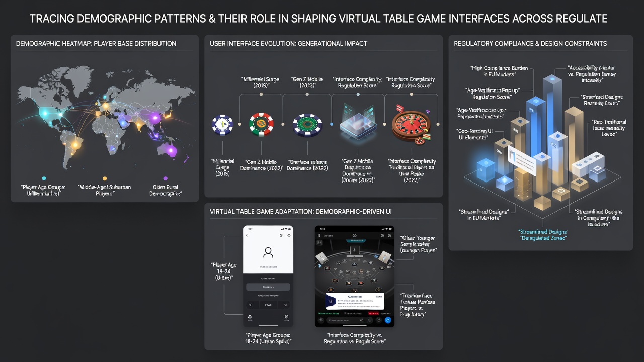 Split view of mobile and desktop virtual poker interfaces showing demographic-driven UI adjustments